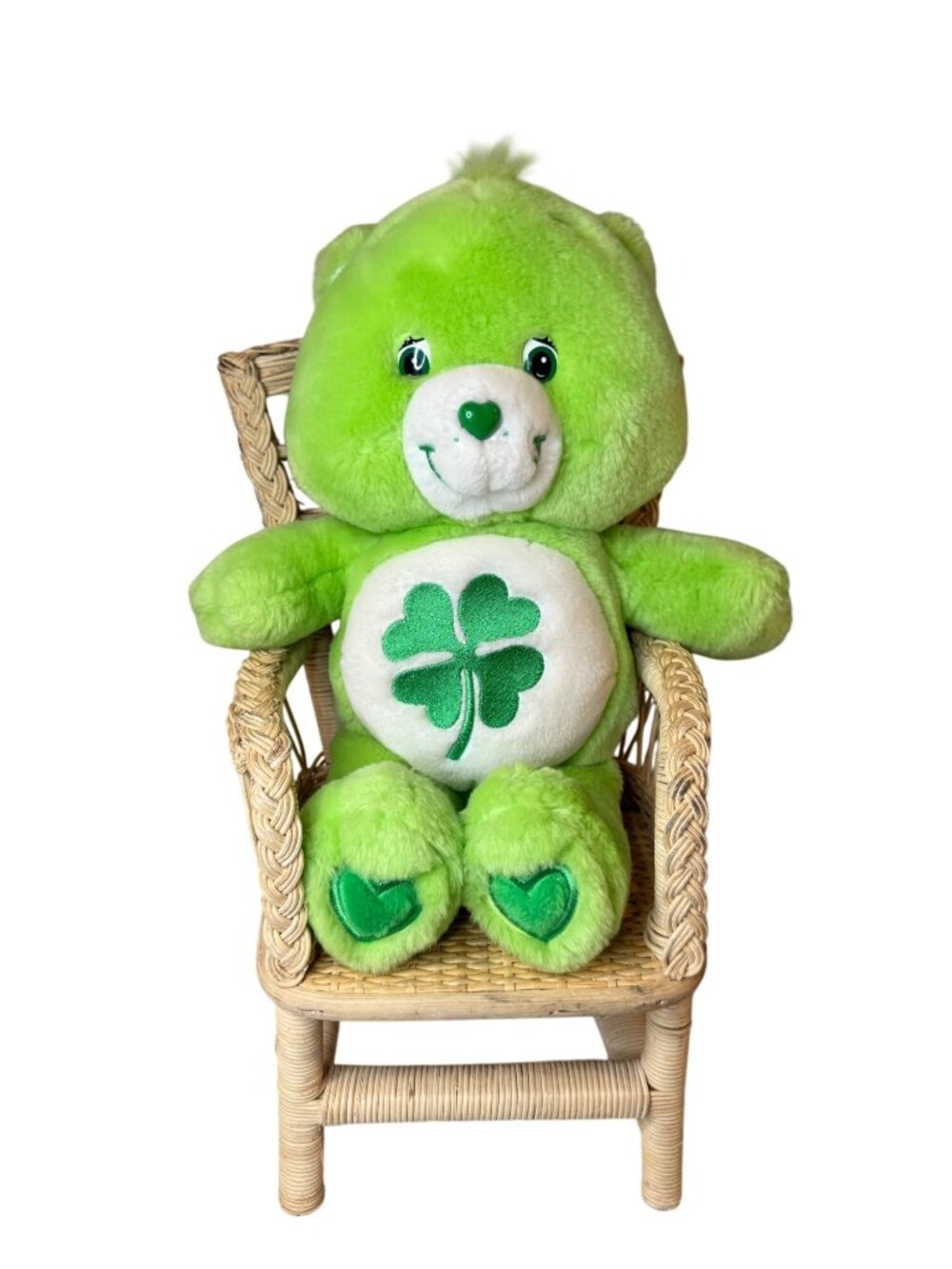 Y2K Care Bears Good Luck Bear Plush Green Shamrock Belly Badge 2002 13" Stuffed